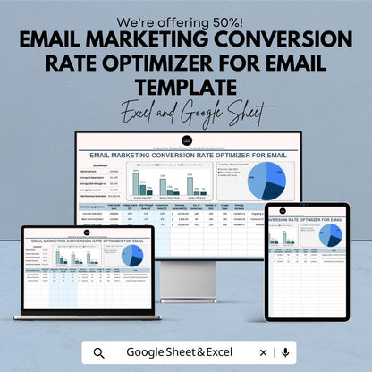 Email Marketing Conversion Rate Optimizer Template | Email Campaign Analytics Sheet | Email CTR and Conversion Tracker