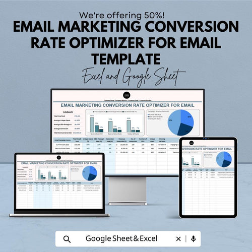 Email Marketing Conversion Rate Optimizer Template | Email Campaign Analytics Sheet | Email CTR and Conversion Tracker
