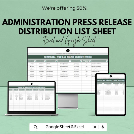 Administration Press Release Distribution List | Excel & Google Sheets Template | Media Contact Tracker | Editable Stakeholder List
