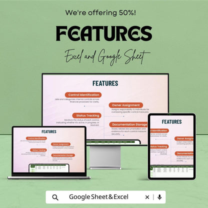Finance Internal Control Tracking Template, Internal Control Log, Audit Control Tracker, Compliance Spreadsheet, Excel Google Sheets