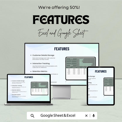 Post-Sale Customer Retention Tracker Sheet - Excel & Google Sheet | Track Customer Engagement and Retention with Automated Metrics