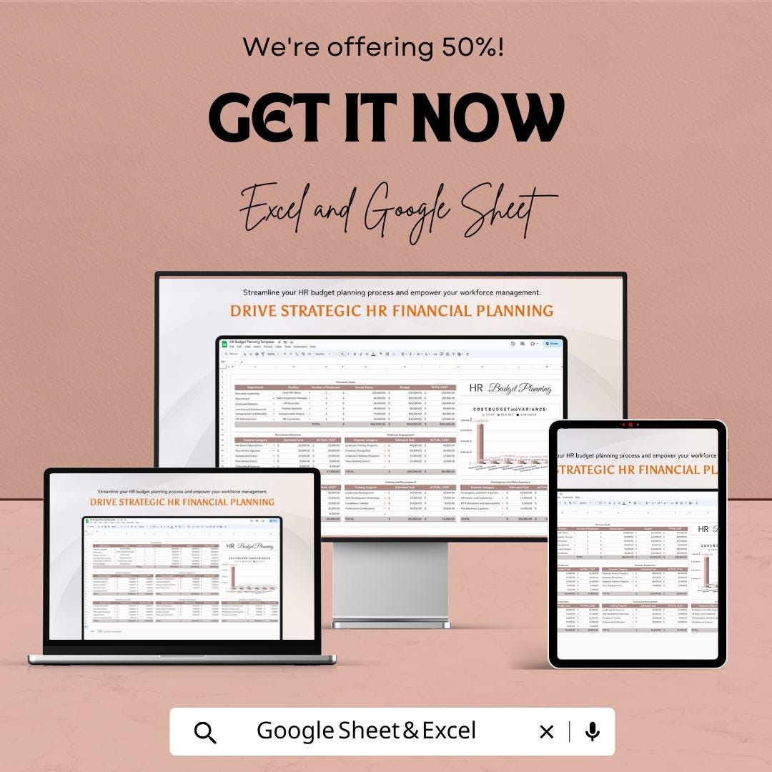 HR Budget Planning Template | Excel & Google Sheets | 50% Off | Workforce Budget Tracker