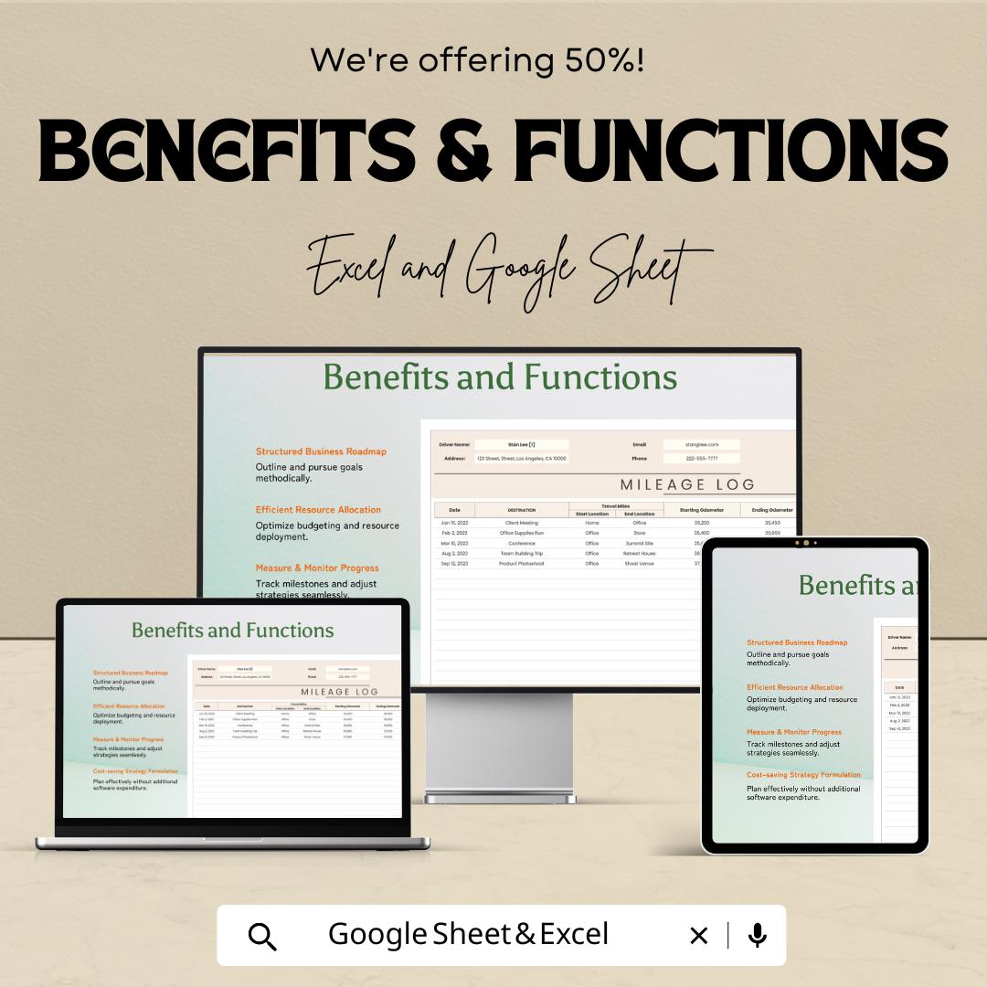 Mileage Log Template | Excel & Google Sheets | Vehicle Mileage Tracker | Business Expense Log | Tax Deduction Spreadsheet