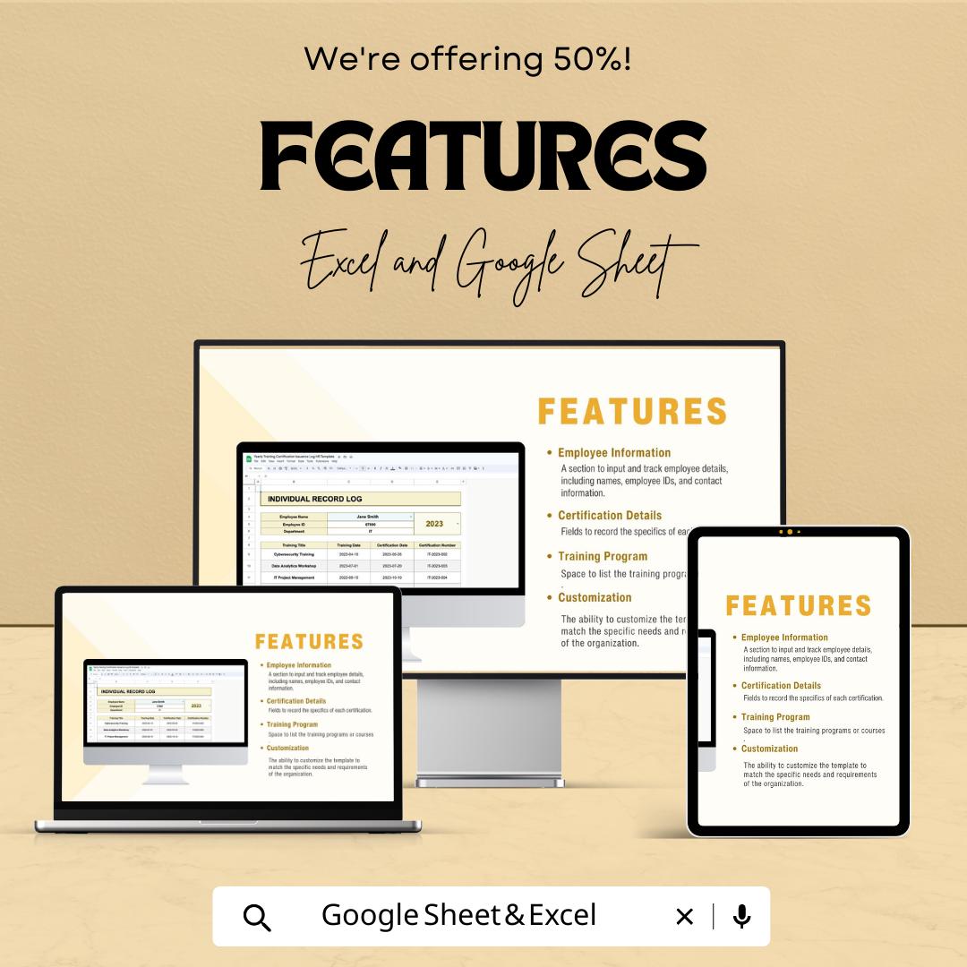 Yearly Training Certification Issuance Log Template | HR Training Tracker Excel & Google Sheets | Employee Certification Record Spreadsheet