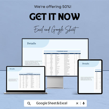 IT Equipment Budget Template | IT Budget Spreadsheet | Technology Budget Planner | Excel & Google Sheets Business Budget Tracker