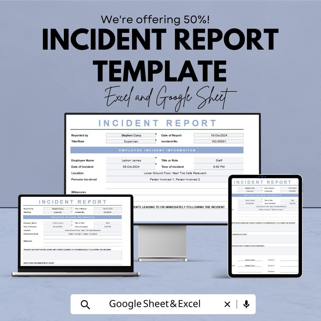Incident Report Template | Excel & Google Sheets | Employee Incident Form | Workplace Safety Report | Editable Business Template
