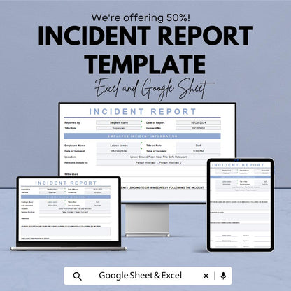 Incident Report Template | Excel & Google Sheets | Employee Incident Form | Workplace Safety Report | Editable Business Template