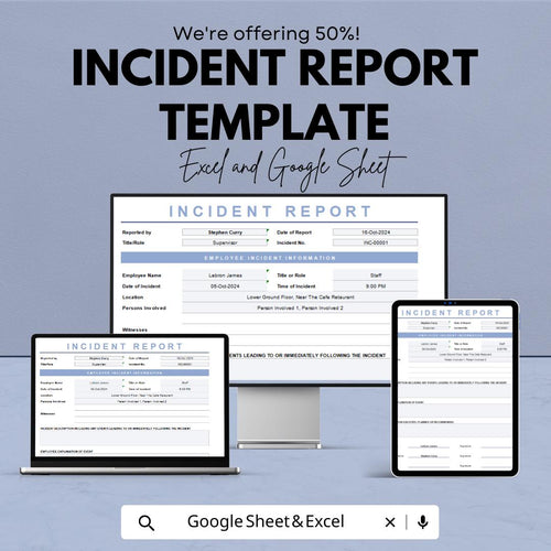 Incident Report Template | Excel & Google Sheets | Employee Incident Form | Workplace Safety Report | Editable Business Template