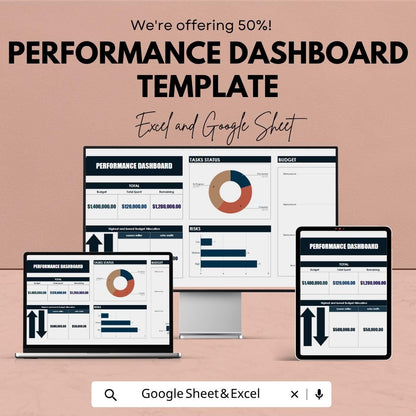 Performance Dashboard Template | KPI Dashboard Spreadsheet | Business Performance Tracker | Data Analysis Dashboard