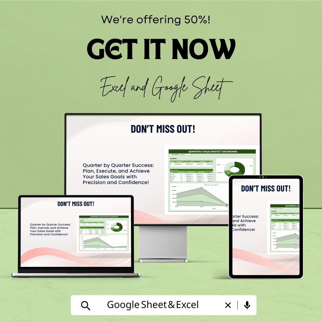 Quarterly Sales Budget Template | Sales Budget Planner | Quarterly Revenue Forecast | Excel & Google Sheets | Sales Planning Spreadsheet