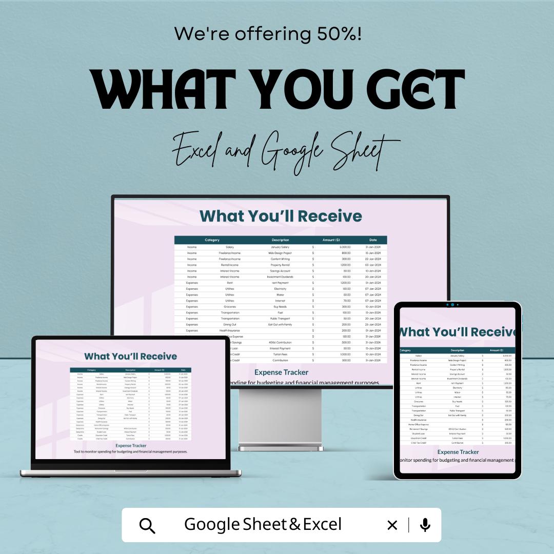 Expense Sheet for Taxes Template | Income & Expense Tracker | Tax Deduction Spreadsheet for Excel and Google Sheets