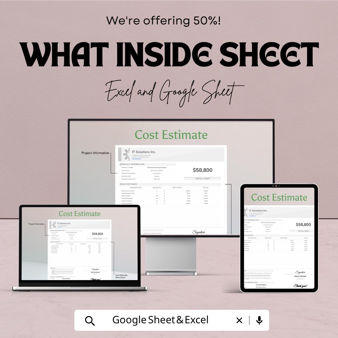 IT Project Cost Estimate Template | Project Budget Planner | Cost Estimation Spreadsheet | IT Budget Tracker | Financial Planning Tool