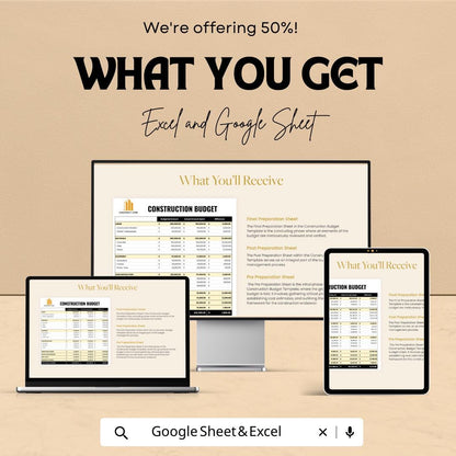 Construction Budget Spreadsheet, Project Cost Tracker, Builder Budget Template, Contractor Expense Sheet, Excel & Google Sheets Budget