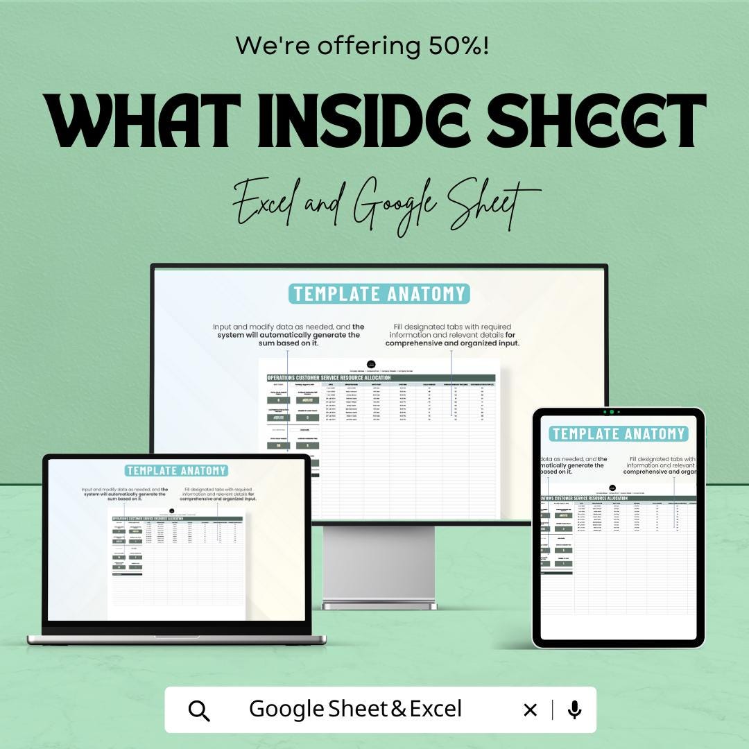 Customer Service Resource Allocation Template | Call Center Staffing Spreadsheet | Workforce Planning Tool | Excel & Google Sheets