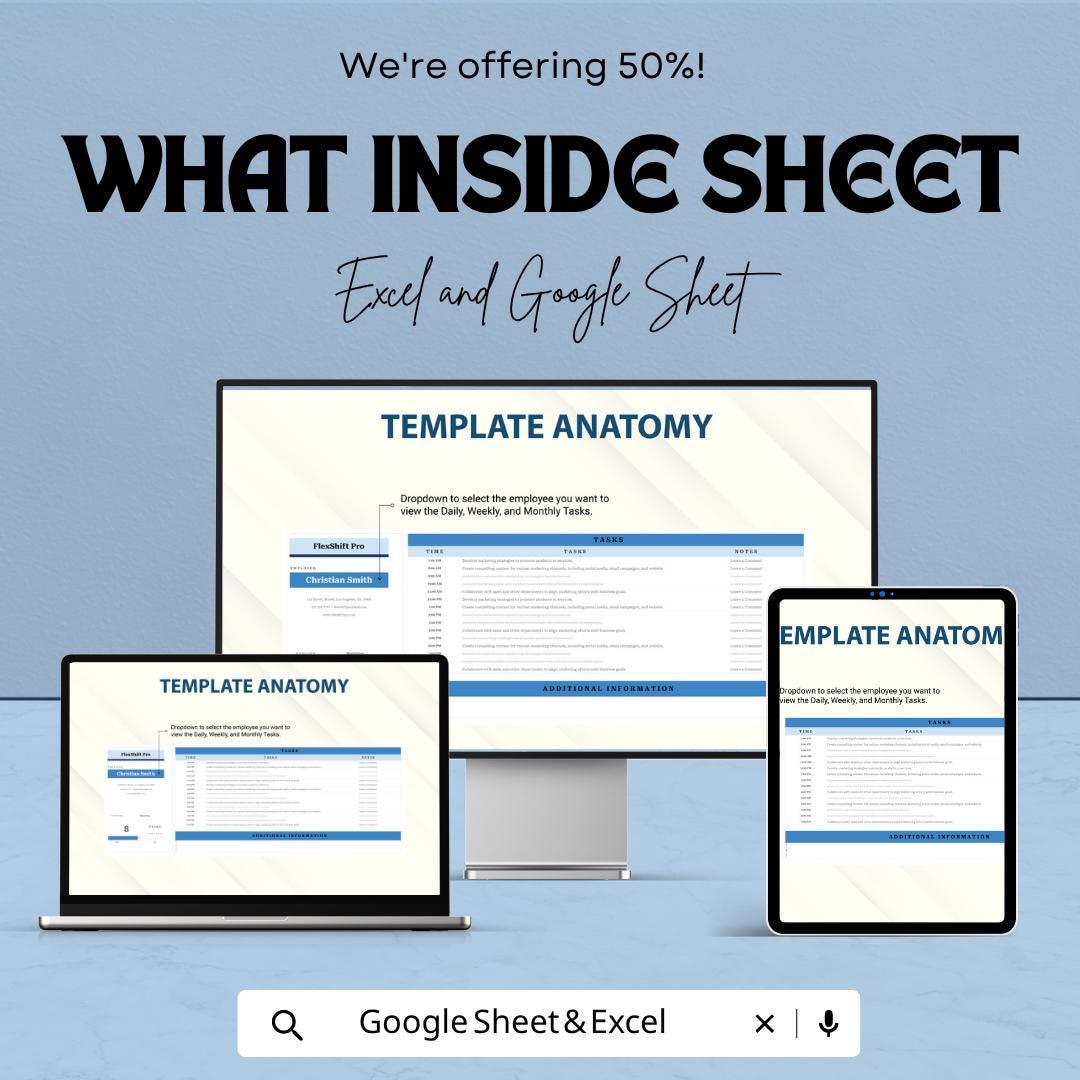 Editable Work Schedule Template | Employee Schedule Planner | Shift Schedule | Staff Management Tool | Excel & Google Sheets | Work Planne