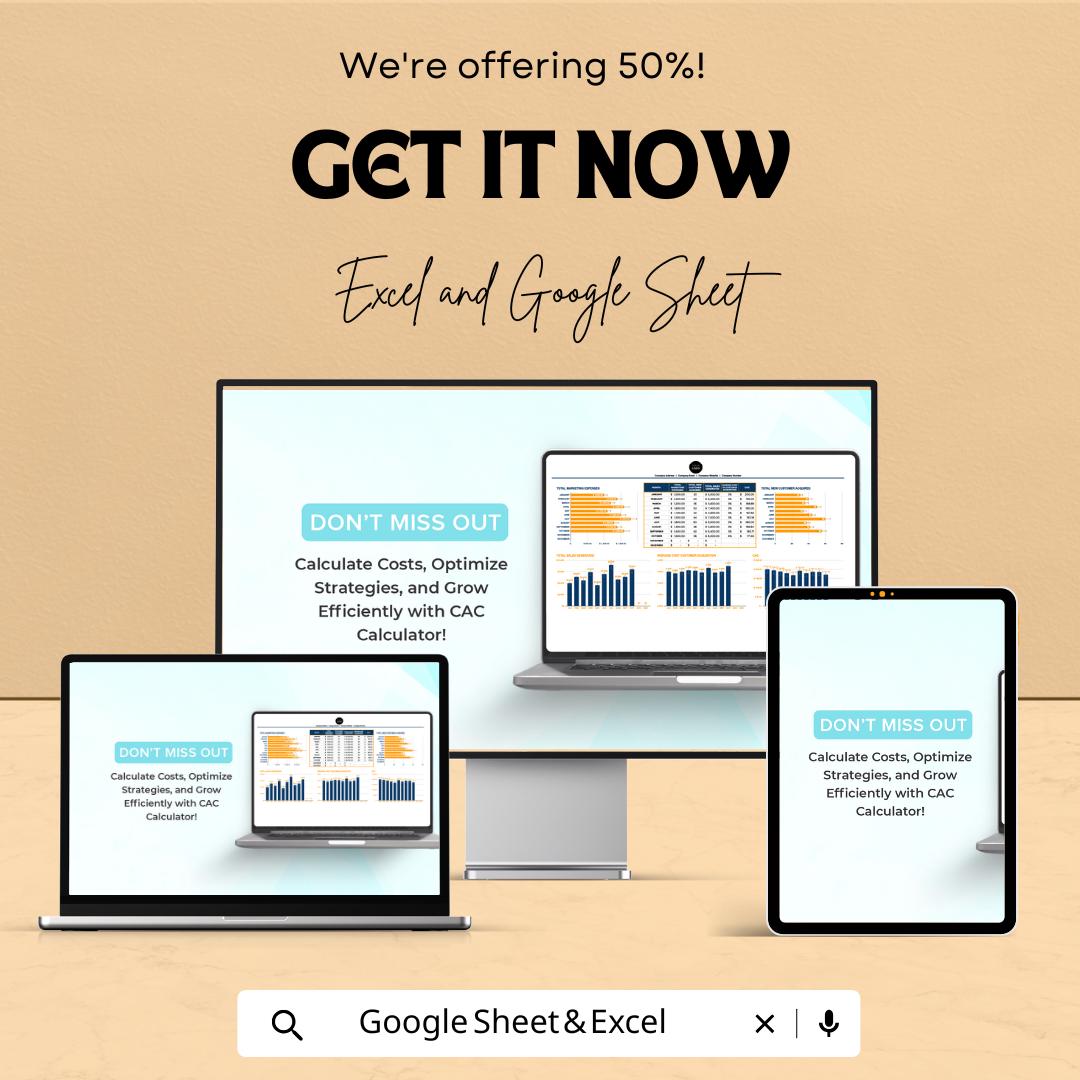 Startup Customer Acquisition Cost CAC Calculator Template | Marketing ROI Spreadsheet | Excel & Google Sheets CAC Analysis