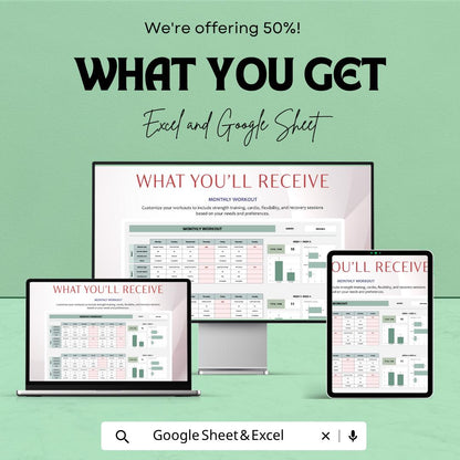 Monthly Workout Template Excel & Google Sheets | Fitness Planner Spreadsheet | Gym Tracker Dashboard | Workout Log Digital