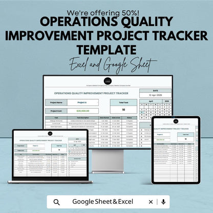 Operations Project Tracker Template | Quality Improvement Tracker | Project Management Spreadsheet | Task Tracker