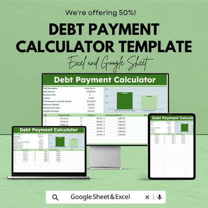 Debt Payment Calculator Template | Excel & Google Sheets Debt Payoff Spreadsheet | Loan Payment Tracker | Personal Finance Calculator