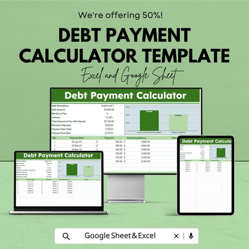 Debt Payment Calculator Template | Excel & Google Sheets Debt Payoff Spreadsheet | Loan Payment Tracker | Personal Finance Calculator