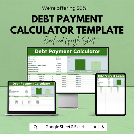 Debt Payment Calculator Template | Excel & Google Sheets Debt Payoff Spreadsheet | Loan Payment Tracker | Personal Finance Calculator