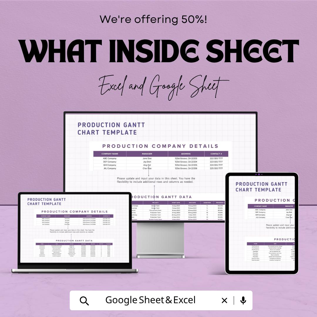 Production Gantt Chart Template | Manufacturing Schedule Planner | Project Timeline Tracker | Production Planning Spreadsheet