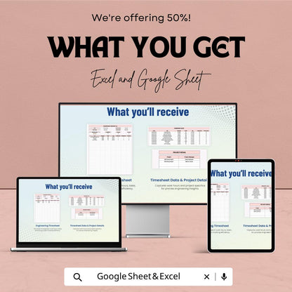 Engineering Timesheet Template | Project Time Tracking Spreadsheet | Task Management Log | Payroll Tracker