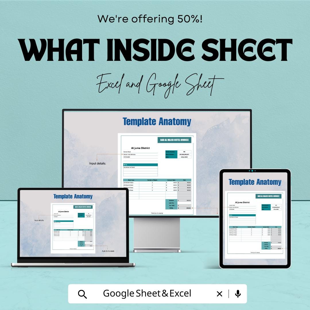 Sample Hotel Invoice Template | Hotel Billing Spreadsheet | Printable Hotel Invoice | Hotel Receipt Template