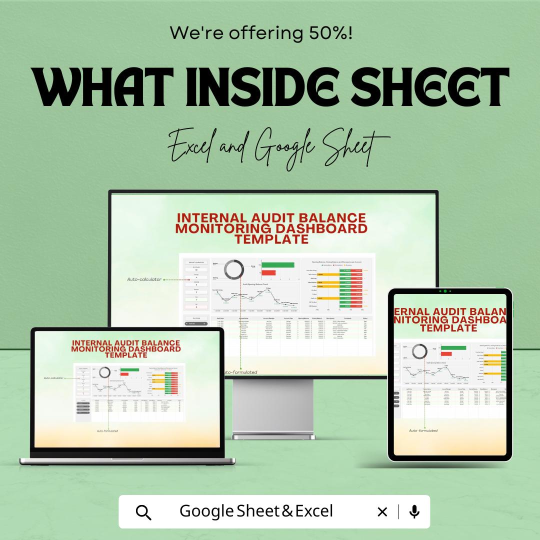 Internal Audit Balance Monitoring Dashboard Sheet - Excel & Google Sheets Template for Financial Analysis and Reporting