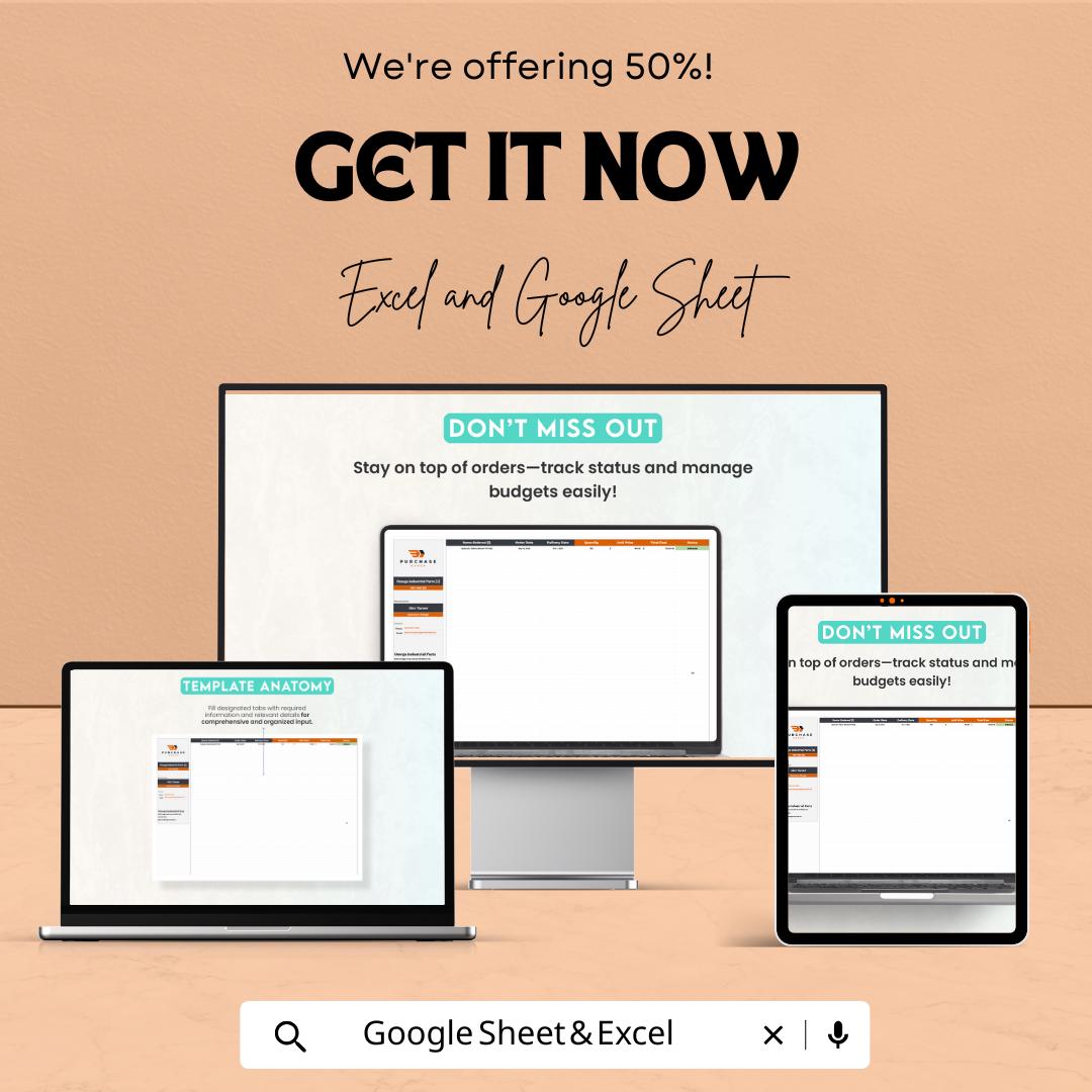 Administration Purchase Order Tracker Template | Purchase Order Management | PO Tracker Spreadsheet | Excel & Google Sheets