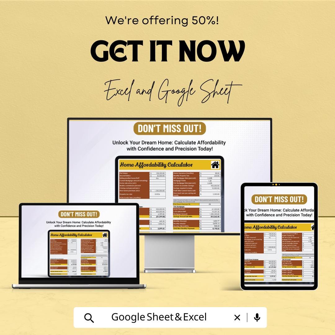 Home Affordability Calculator Sheet | Google Sheets | Affordable Home Price Calculator | Real Estate Budget Planner | Mortgage Calculator