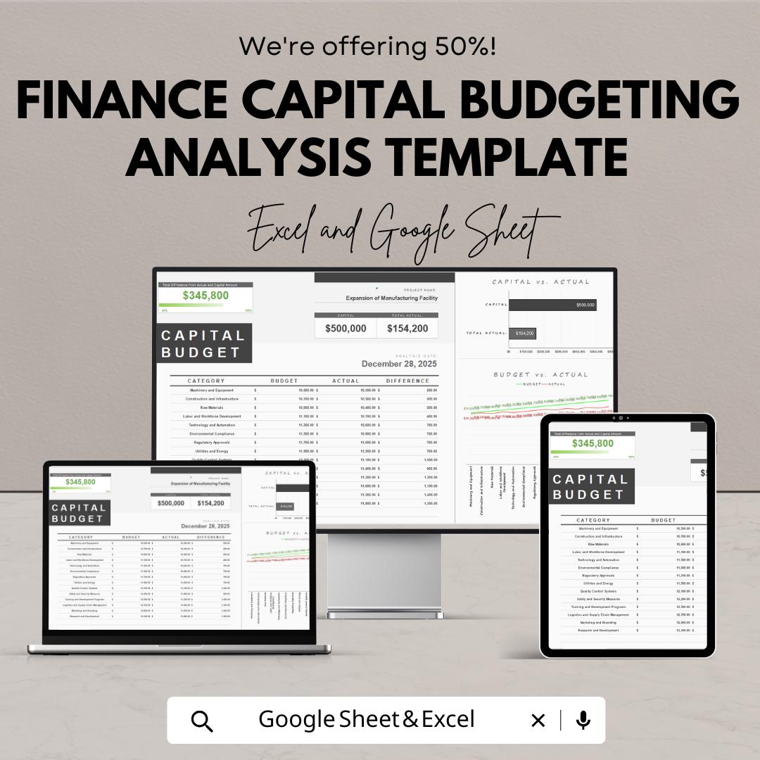 Finance Capital Budgeting Analysis Template | Capital Budget Planner | Investment Analysis Spreadsheet | Financial Planning Tool