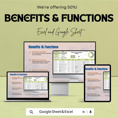 Internal Audit Assessment Tracker Template, Audit Log Spreadsheet, Compliance Audit Tracker, Risk Assessment Tool, Excel Google Sheets