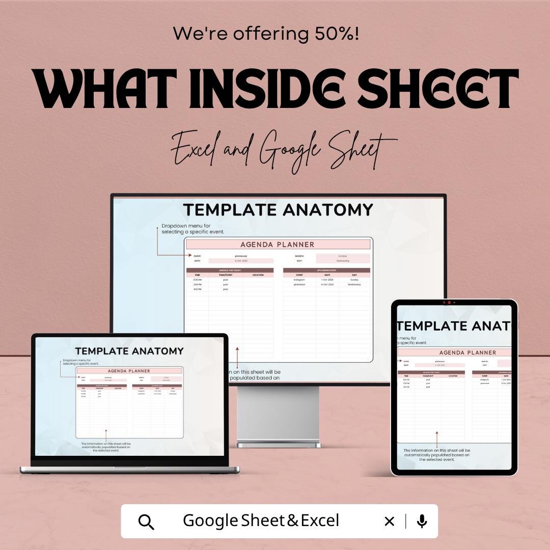 Agenda Planner Template | Daily Planner Spreadsheet | Event Planner | Google Sheets & Excel | Task Organizer | Schedule Planner