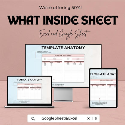 Agenda Planner Template | Daily Planner Spreadsheet | Event Planner | Google Sheets & Excel | Task Organizer | Schedule Planner