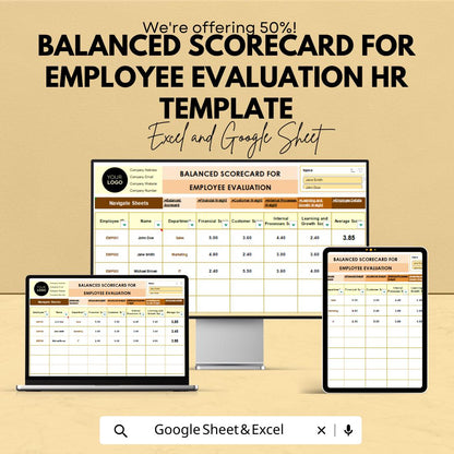 Balanced Scorecard for Employee Evaluation HR Template | Performance Review | KPI Dashboard | Staff Appraisal Tracker