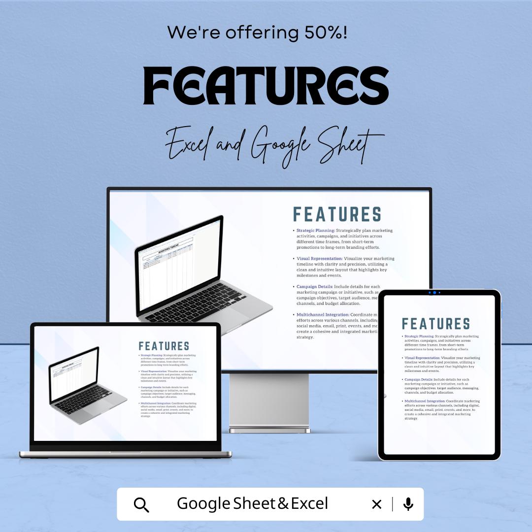 Marketing Timeline Sheet for Strategic Planning | Excel & Google Sheets Template | Marketing Campaign Planner