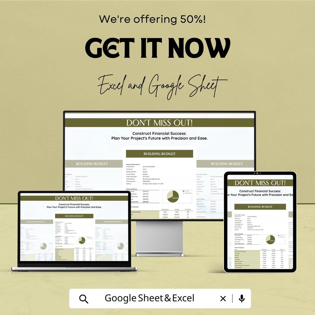 Building Budget Template | Construction Budget Spreadsheet | Project Cost Tracker | Contractor Budget | Excel & Google Sheets