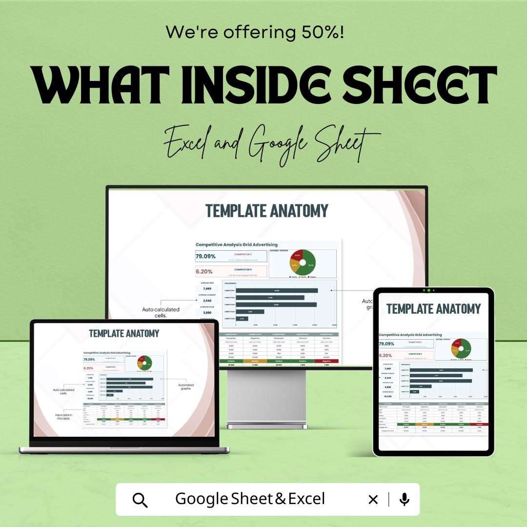 Competitive Analysis Grid Advertising Template | Competitor Comparison Tool | Market Research Spreadsheet