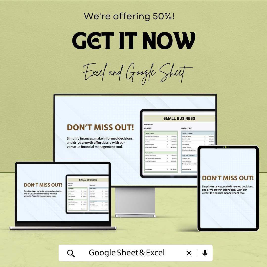 Small Business Balance Sheet Template | Google Sheets | Asset Liability Equity Tracker | Business Finance Statement | Editable Spreadsheet