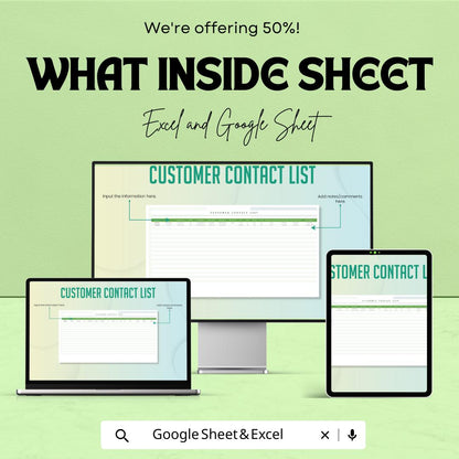 Customer Contact List Template | Client Information Tracker | CRM Spreadsheet | Business Contact Log | Customer Database
