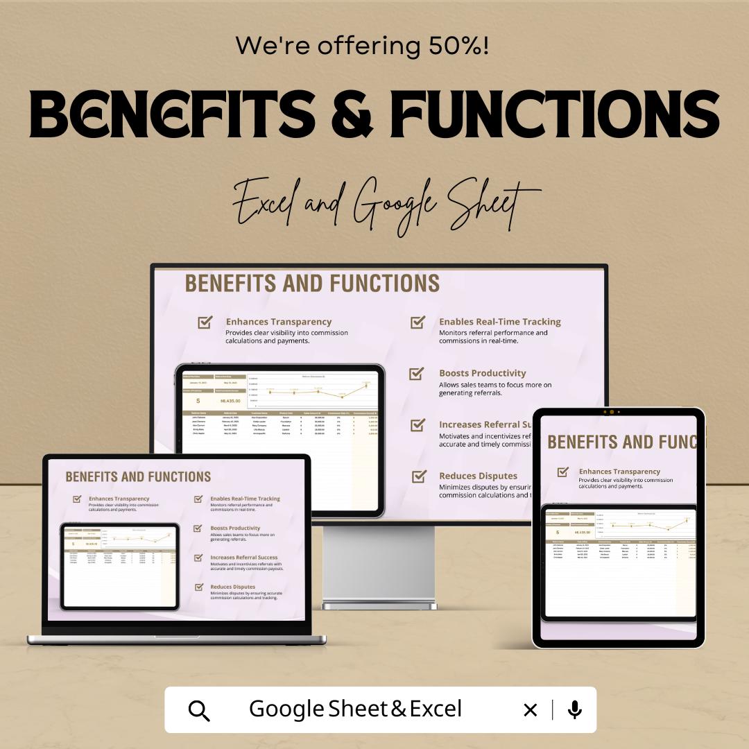 Sales Referral Commission Calculator Sheet | Excel and Google Sheets Template | Track Referrals & Commissions | Automated Commission Tracker