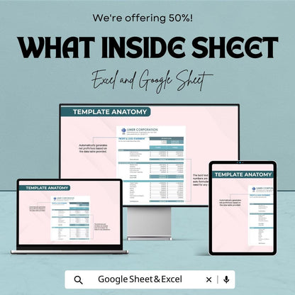 Annual Profit and Loss Template | Financial Statement | Income and Expense Tracker | Business Accounting Spreadsheet | P&L Report Template
