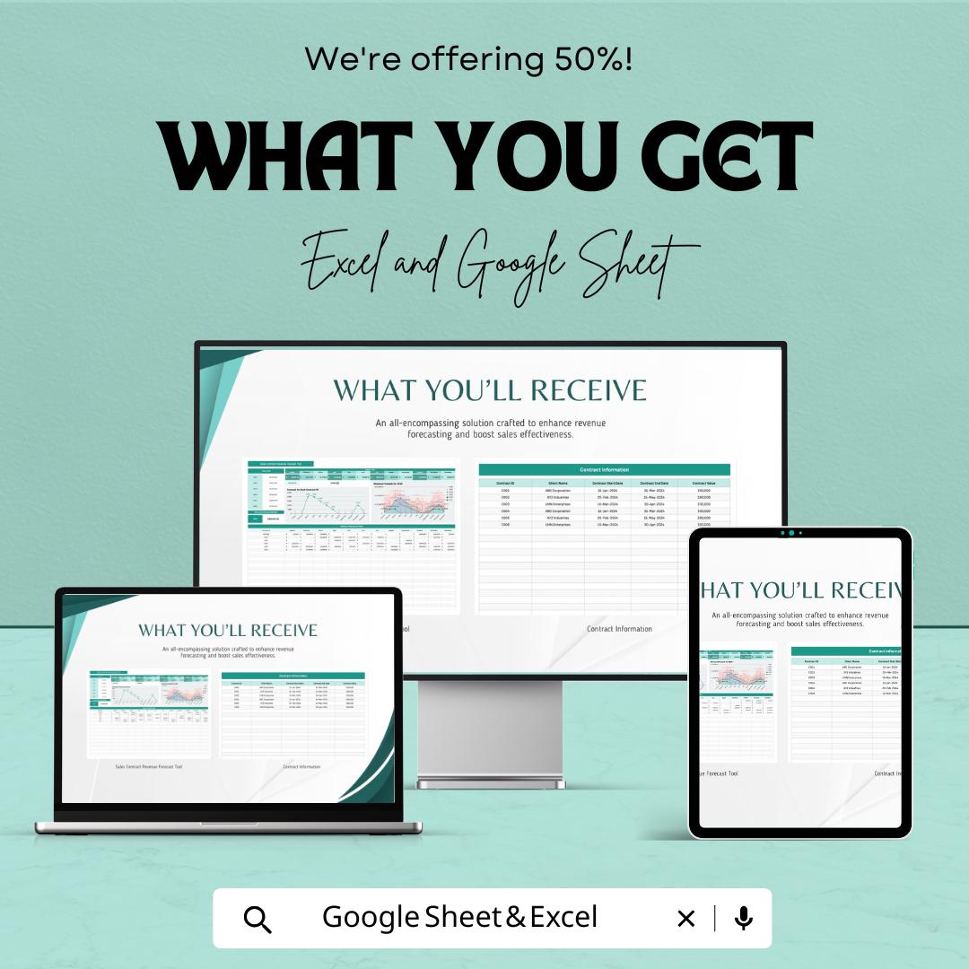 Sales Contract Revenue Forecast Tool Template | Revenue Forecast Google Sheets | Contract Tracking Spreadsheet | Sales Projection Template |