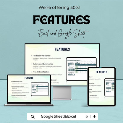 Sales Customer Feedback Analysis Spreadsheet Template | Feedback Tracker Excel & Google Sheets | Customer Insights Dashboard |