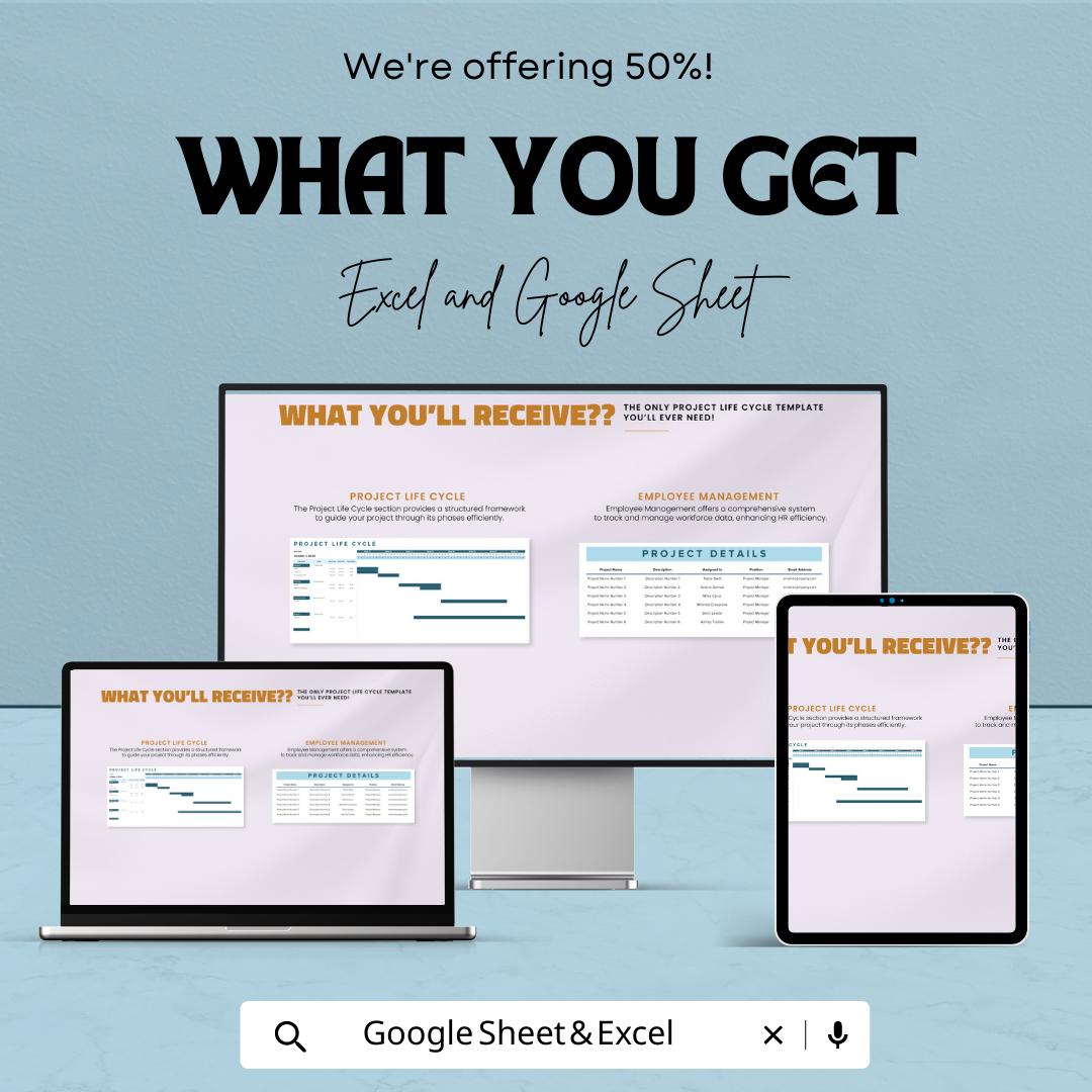 Project Life Cycle Template | Excel & Google Sheets Project Management Planner | Project Phases Tracker | Workflow and Milestone Spreadsheet
