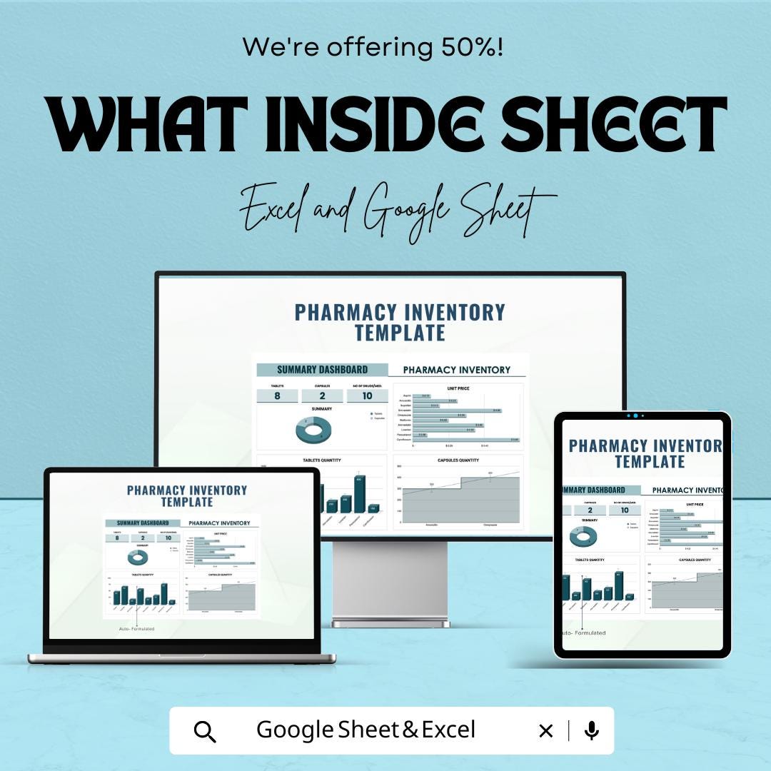 Pharmacy Inventory Management Sheet | Excel & Google Sheets Template | Medication Stock Tracker | Inventory Control | Drug List Tracker