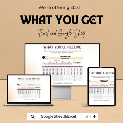 Marketing Ad Spend Budgeting Sheet | Excel and Google Sheets Template | Track Advertising Campaigns, Budget & ROI