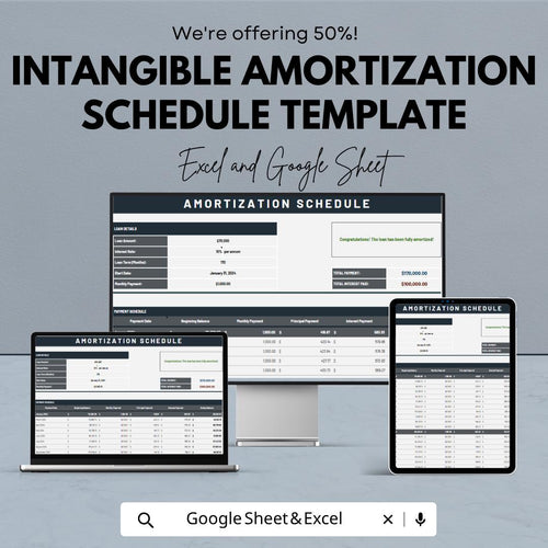 Intangible Amortization Schedule Template | Asset Amortization Tracker | Excel & Google Sheets