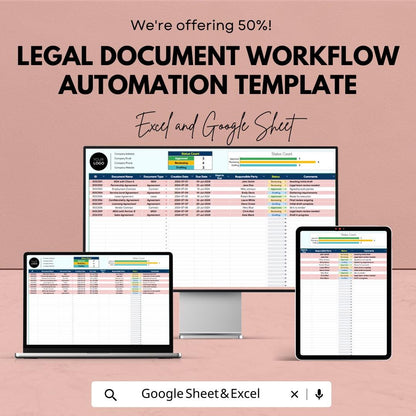 Legal Document Workflow Automation Template, Contract & Agreement Tracker, Law Firm Document Manager